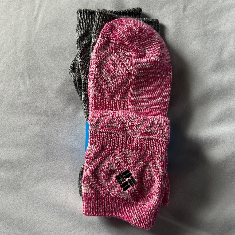 Columbia Pink Ice /Charcoal Gray 2 Pair Super Soft Crew Socks - Picture 7 of 11